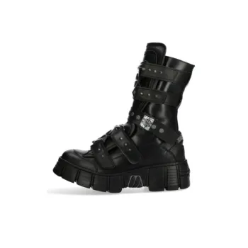 NEW ROCK Cow Leather Ankle Boots Unisex Black