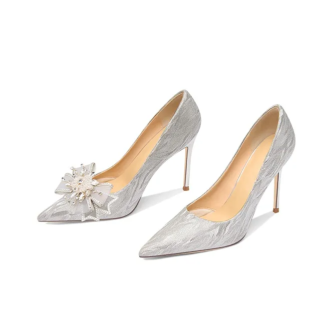 LOLY Crystal Shoes French Wedding Shoes New Arrival Summer Slim Heel Everyday Wear Fashion Versatile Women's White-1