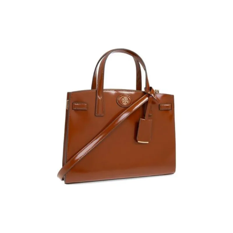 TORY BURCH Robinson Patent Leather One Shoulder Handbag Trumpets Women's Brown-1