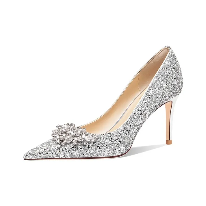 Holy Rose The Joy Of The Heart Slim Heel Birthday High Heels Women's Silver-1