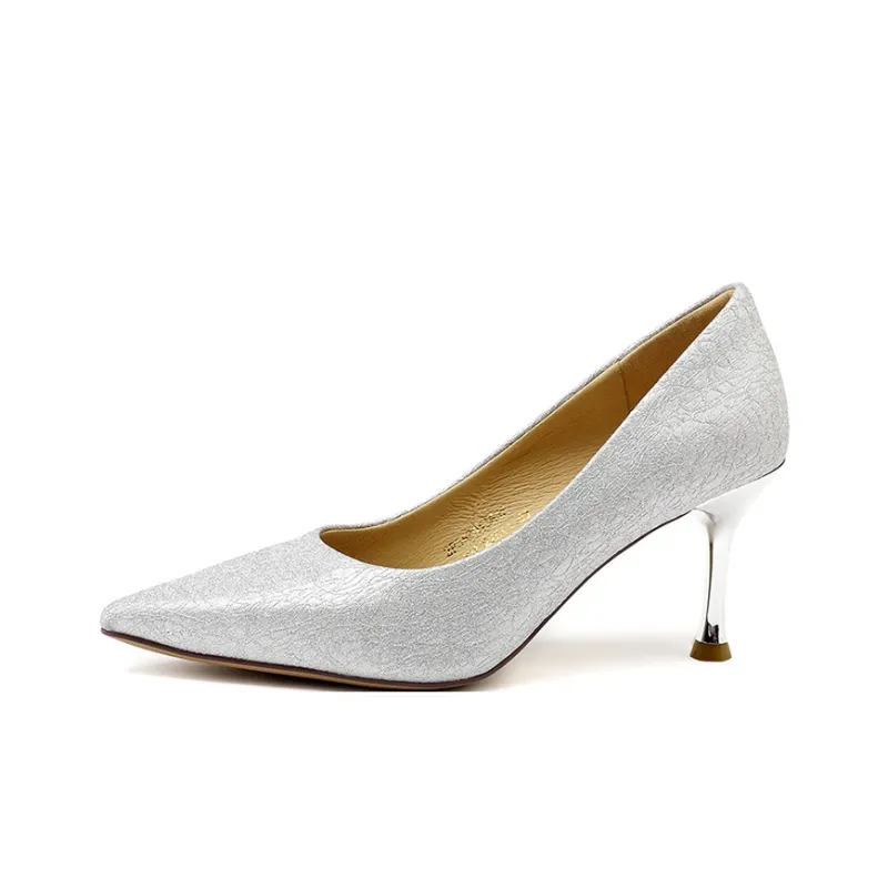 Spider King Slim Heel High Heels 7cm Women's Silver White-1