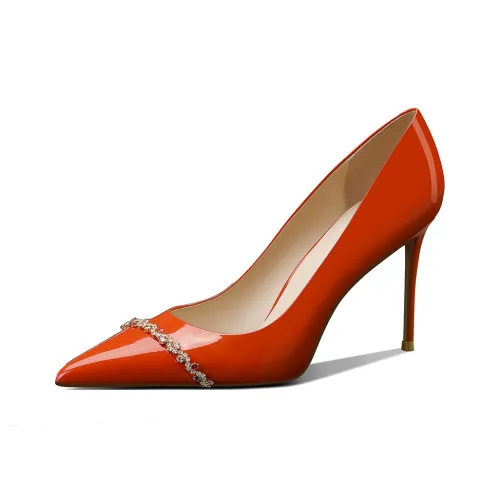 Miss Left Slim Heel High Heels 8.5cm Women's Orange Red