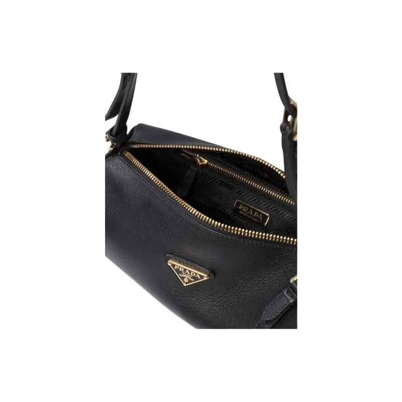 PRADA Calfskin Shoulder Bag Women's Black-4