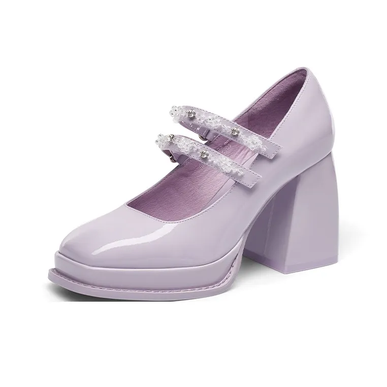 Kiss Kitty Chunky Heel High Heels 9.3cm Women's Purple-2