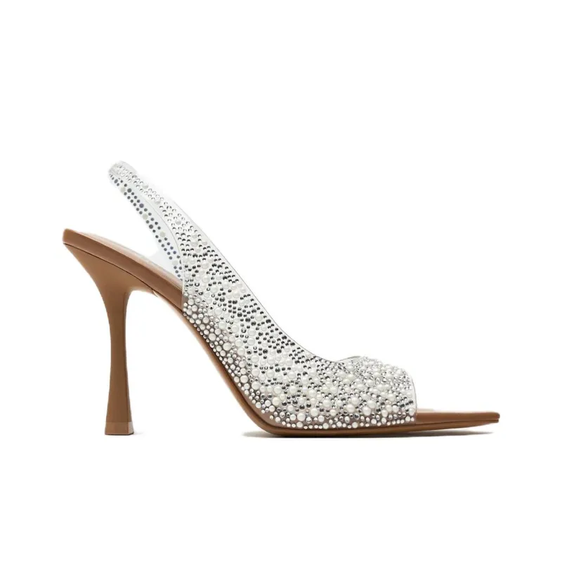 ZARA Flared Heel High Heels 9cm Women's Beige-1