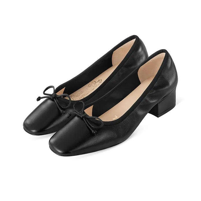 7or9 Blackberry Roll Chunky Heel Air Cotton High Heels 3.5cm Women's Black-1