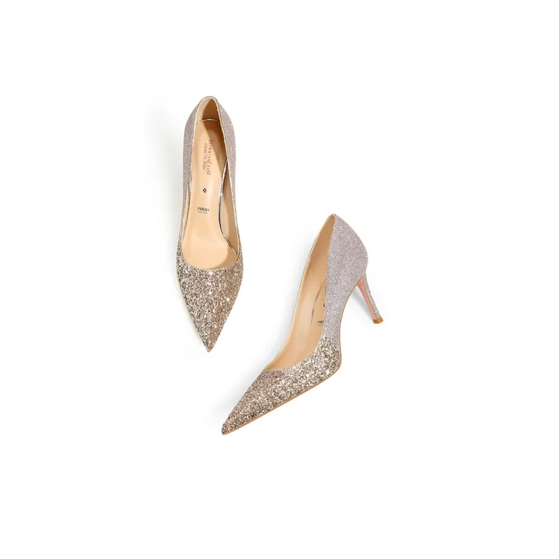 PJJUU Slim Heel High Heels 8.5cm Women's Light Gold-3