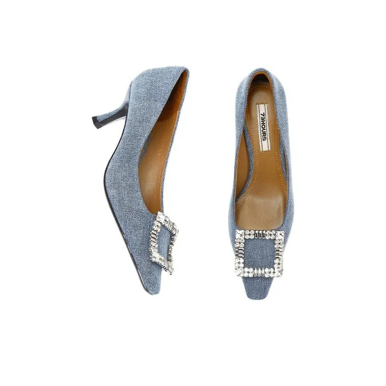 73Hours Elegant Fun Slim Heel High Heels 6.5cm Women's Blue-4