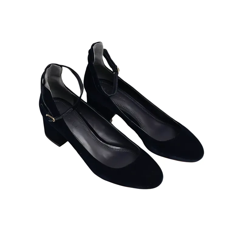Sandro Chunky Heel High Heels Women's Dark Blue-3