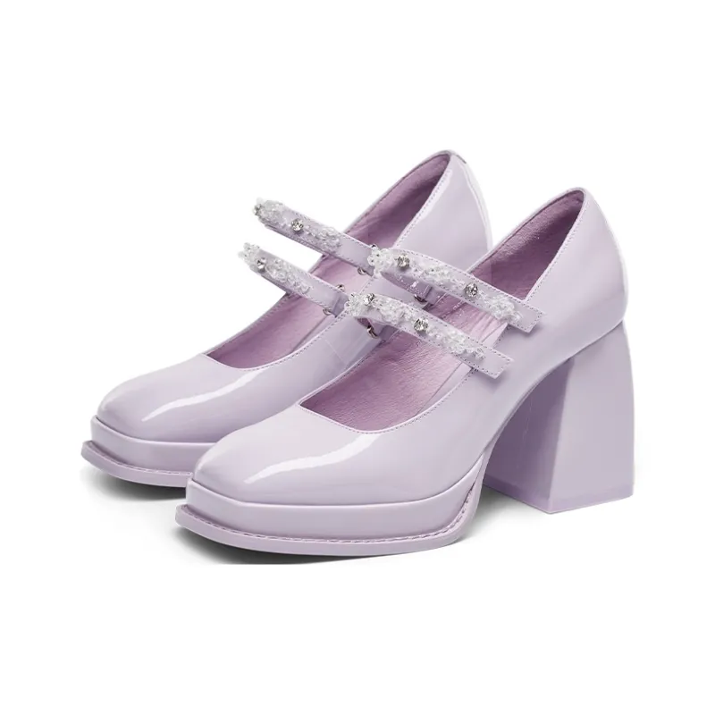 Kiss Kitty Chunky Heel High Heels 9.3cm Women's Purple-1