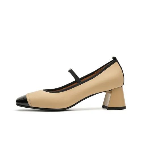 EBLAN Chunky Heel High Heels Women's Apricot