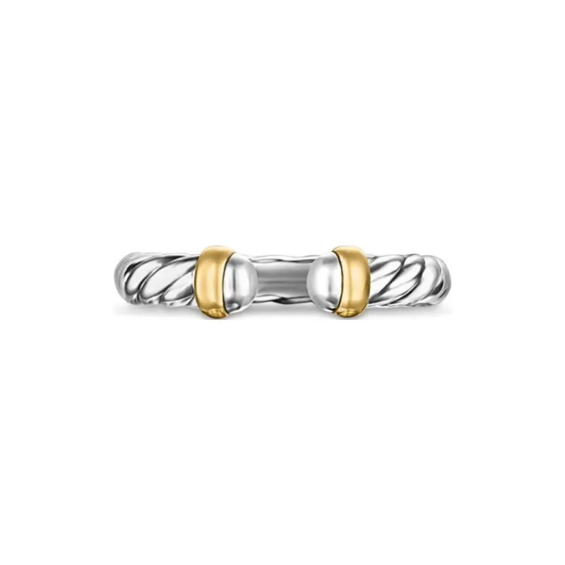David Yurman 14kt Yellow Gold And Sterling Silver Petite Cable Ring 3.4mm-1