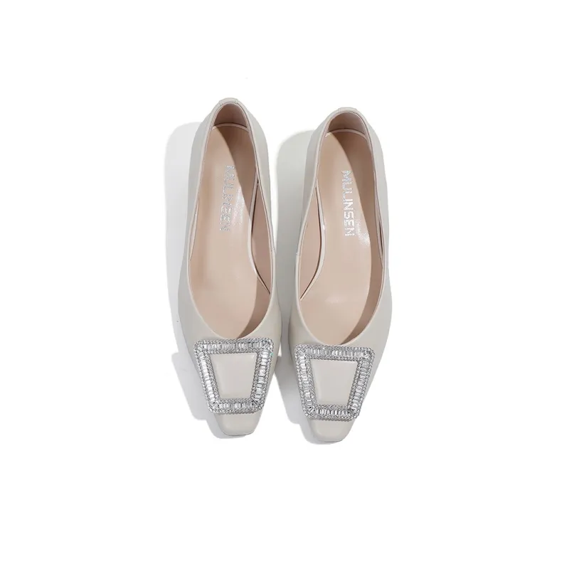 Mulinsen Chunky Heel High Heels 3cm Women's Beige-2