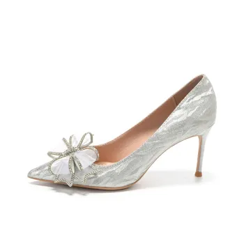 MCKP Heart Fluttering Star Slim Heel High Heels Women's Silver
