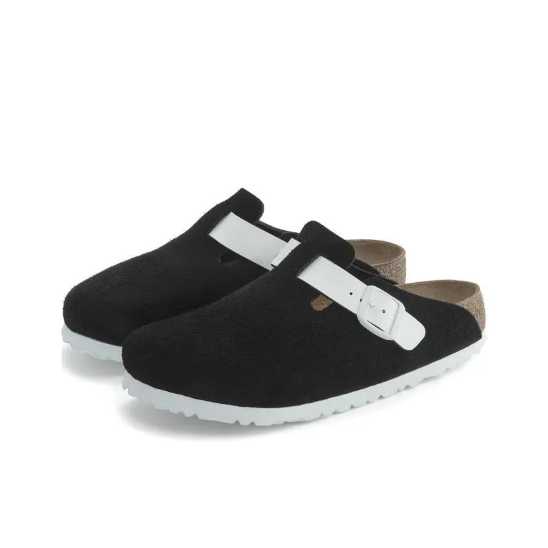Birkenstock Boston Antibacterial Closed Toe Slippers Women's Black White Regular-3