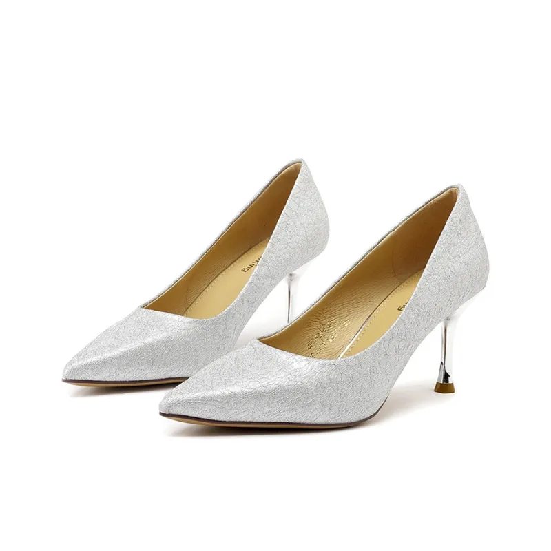 Spider King Slim Heel High Heels 7cm Women's Silver White-4