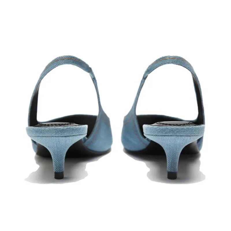 ZARA Cone Heel High Heels 4cm Women's Blue Denim-3