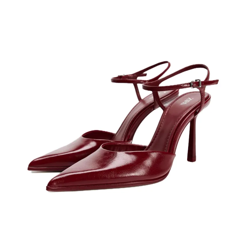 ZARA Slim Heel High Heels 9cm Women's Red-2