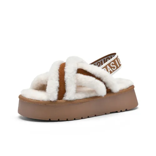 BASIC HOUSE Good For All Plush And Comfortable Fuzzy Shoes Strap Sandals Women's Chestnut