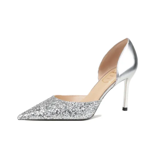 Zubumei Slim Heel High Heels Women's Silver