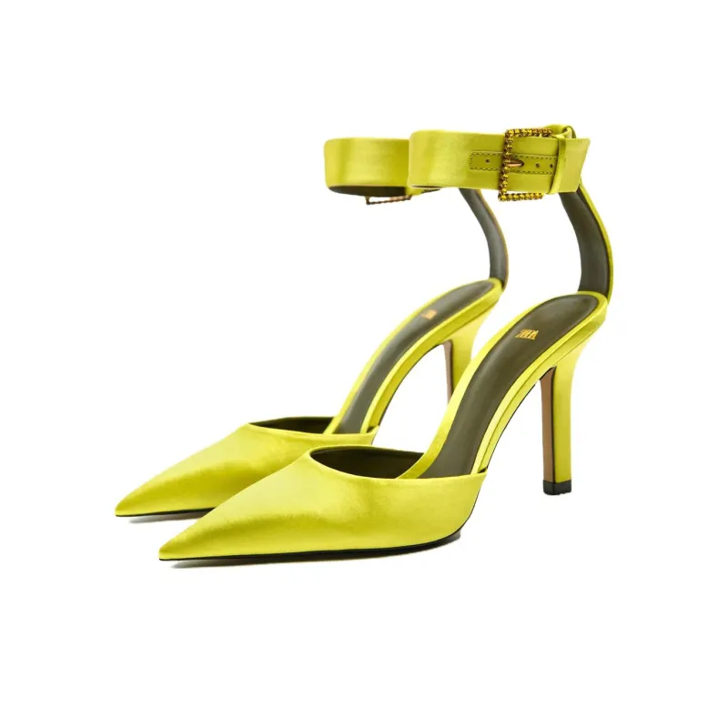ZARA Slim Heel High Heels Women's Lime Green-1