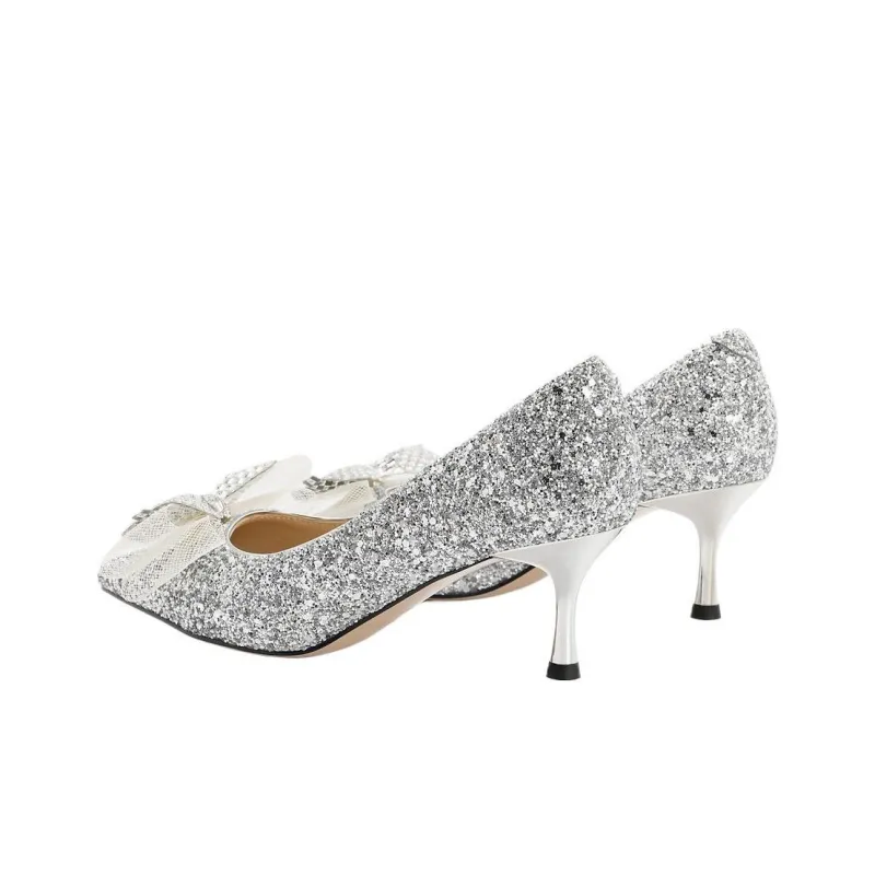 BELLE Slim Heel High Heels 6cm Women's Silver-4