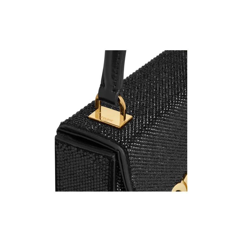 CELINE Rhinestone Calfskin Shoulder Bag, Crossbody Bag, Handbag Small Size Women's Black-3
