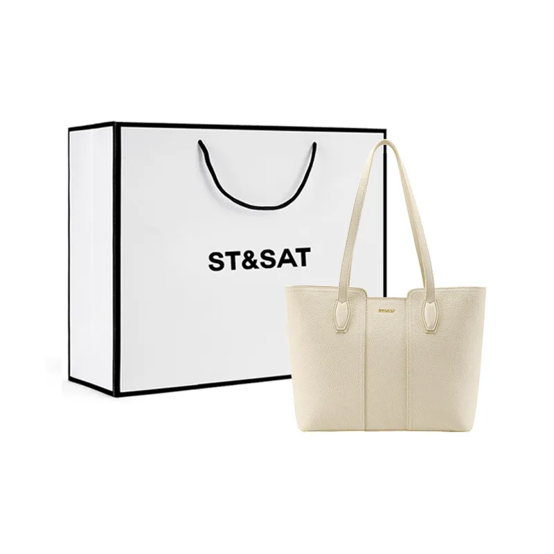 ST&SAT Cow Leather Shoulder Bag Regular Women's Cream Apricot/Ecru Black-8