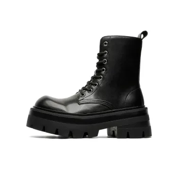 V05 Paris Platform Derby Martin Boots Unisex Ankle Boots British Style Big Head Biker Boots Western High Heel Shoes