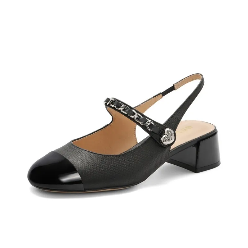 BELLE Block Heel High Heels 4.5cm Women's Ecru Apricot-1