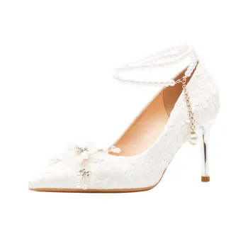 HKCP Slim Heel High Heels 8cm Women's White