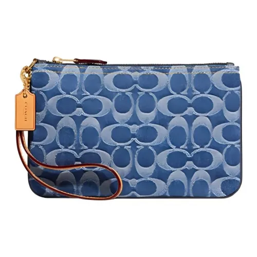 COACH Fabric Clutch Wrist Bag Medium Size Women's Denim Blue