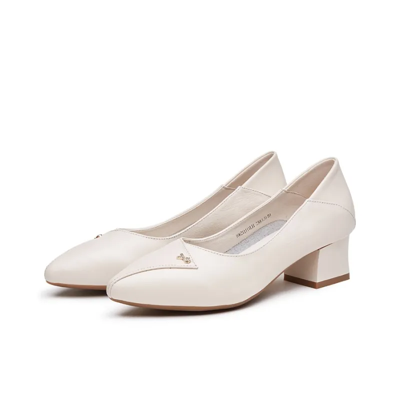 AOKANG Chunky Heel High Heels Women's Beige-2