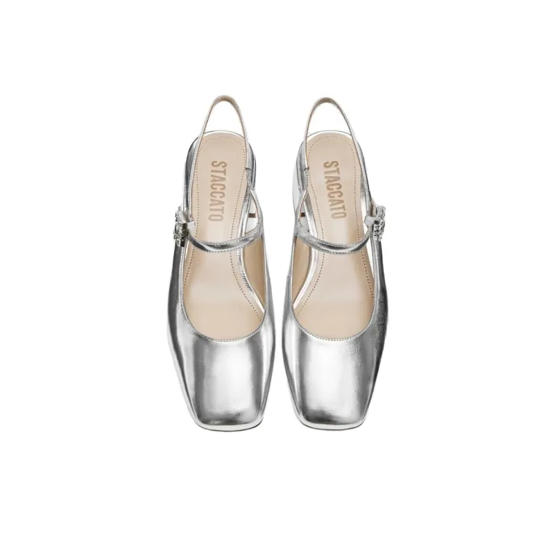 Staccato Mother Of Pearl Sugar Cube Chunky Heel Shiny High Heels 4.5cm Women's-3
