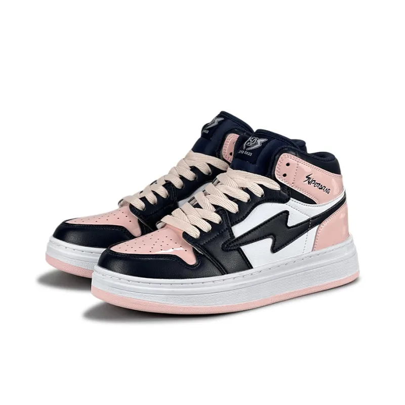 LuzaoT SUPER DRAG Anti Slip And Wear Resistant Lightweight High Top Skateboard Shoes Women's White Blue Pink-1