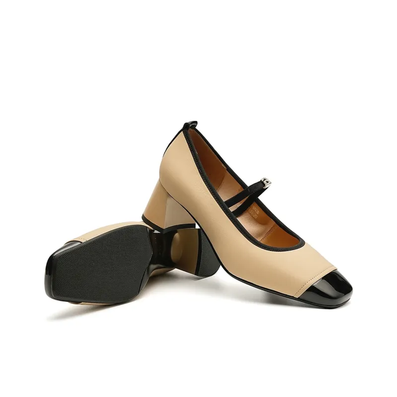 EBLAN Chunky Heel High Heels Women's Apricot-4