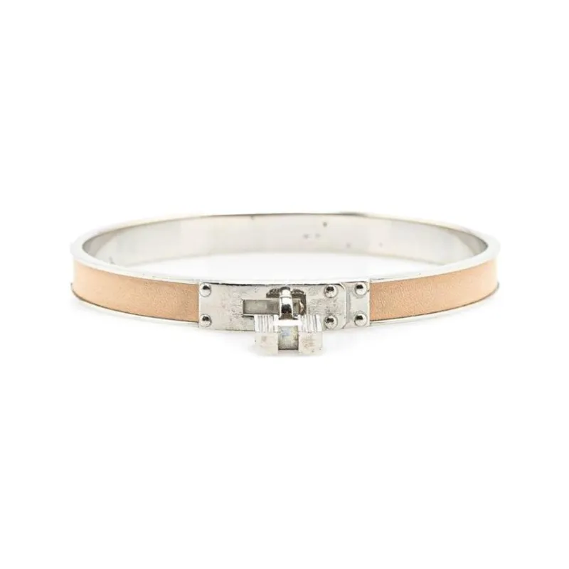 CHANEL 20th Century Palladium Plated Kelly H Lock Bangle Costume Bracelet-1