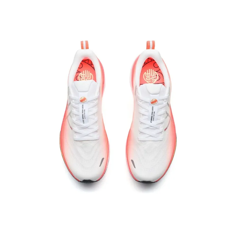 XTEP Rebound Abrasion Resistant Lightweight Slip Resistant Low Top Carbon Plate Running Shoes Men's White Red Orange-4