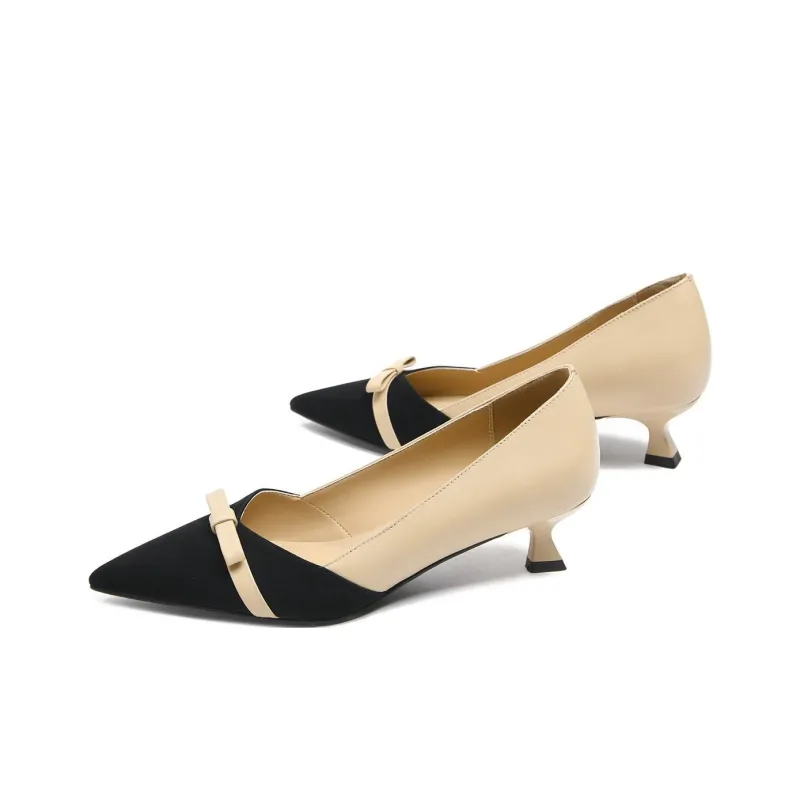 CAMEIDO Slim Heel High Heels 4.5cm Women's Black Apricot-2
