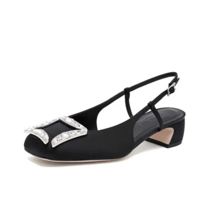 Staccato Starry Square Diamond Block Heel High Heels 4cm Women's-5
