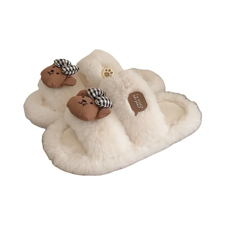 SHIGUDE Cotton Slippers Women's Brown/White-4