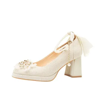 MCKP Chunky Heel High Heels 7cm Women's Apricot