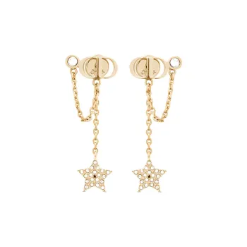 DIOR Faux Crystal Earrings Women's Gold