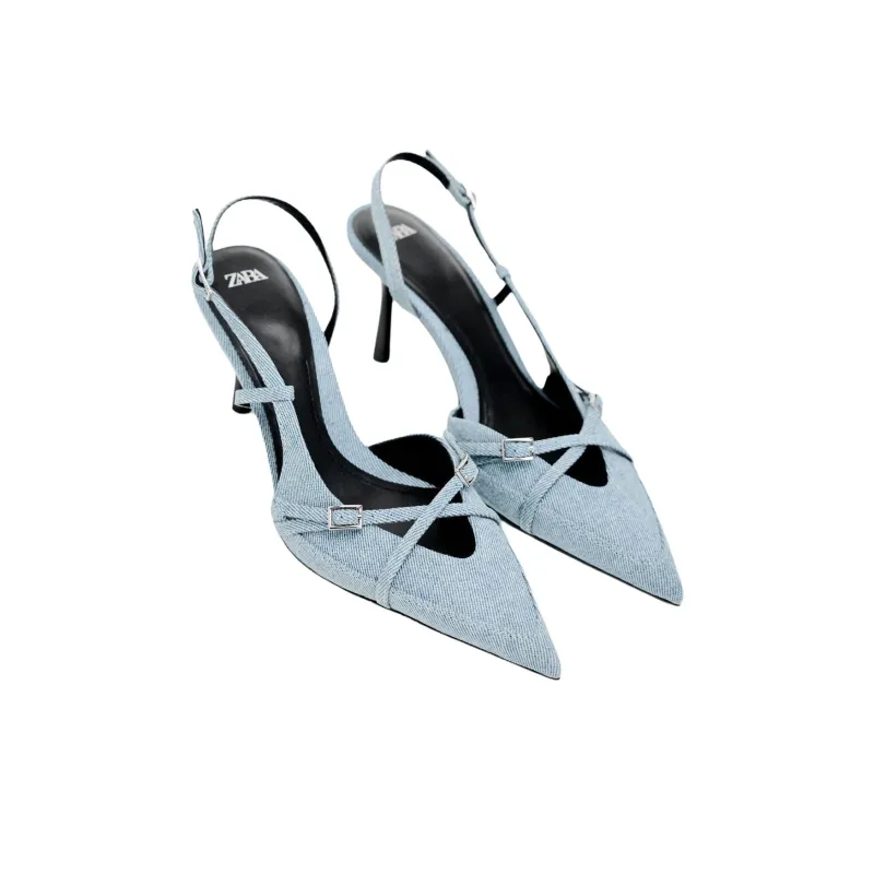 ZARA Slim Heel High Heels Women's Blue-2