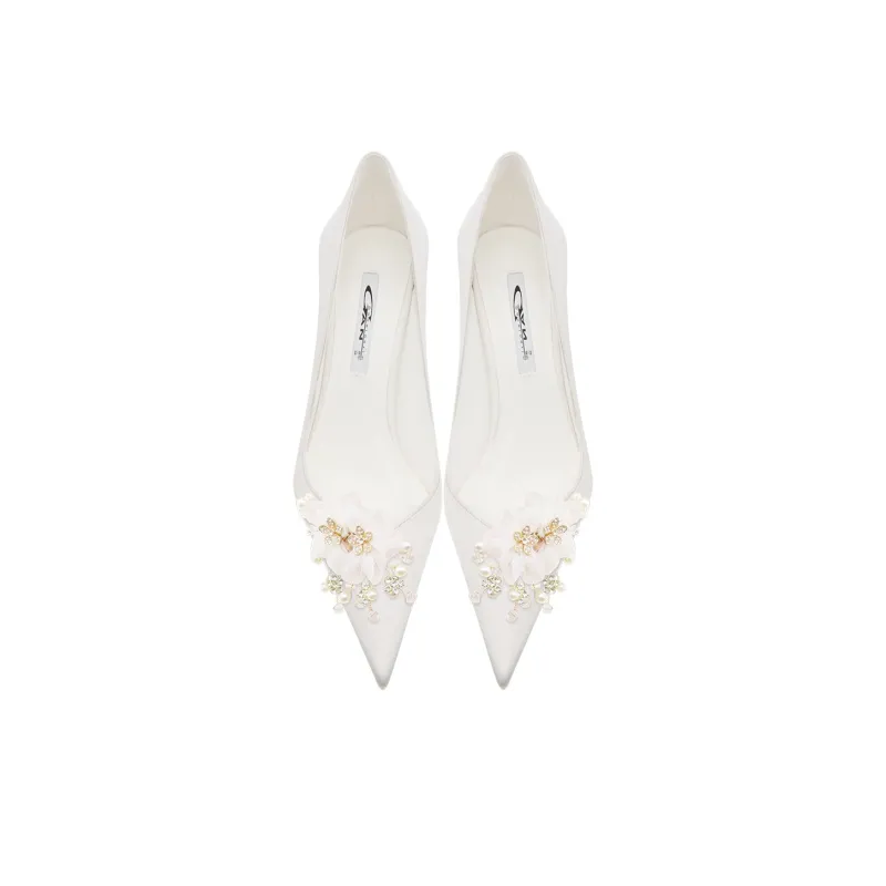 Ganxiaojie Slim Heel High Heels Women's White-5