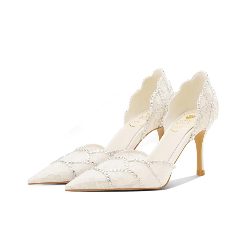 ROSE CASTLE Slim Heel High Heels 7.5CM Women's White-6