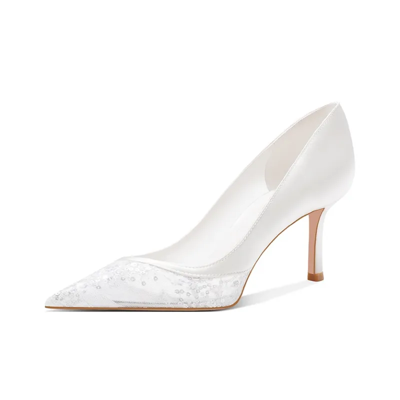 PJJUU Slim Heel High Heels 6.5cm Women's White-1