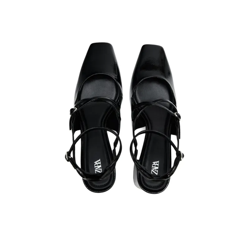 ZARA Chunky Heel High Heels 7cm Women's Black-4