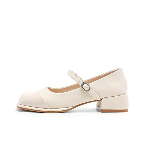 EXULL Q Block Heel Mary Jane Shoes 4cm Women's Ecru