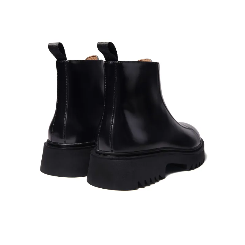 THOM WILLS Trendy Versatile Fall And Winter Zip Closure Leather Boots Ankle Boots Men's Black-3